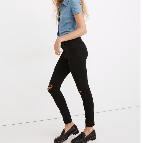 Madewell High Rise Black Skinny Knee-Rip Jeans NWT  - Waist 26 - Picture 1 of 13